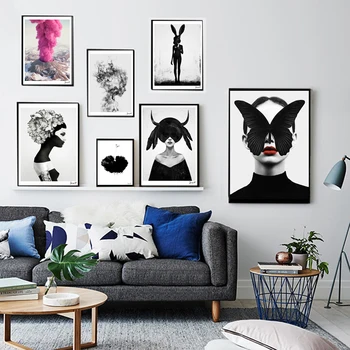 Skandinavijos plakatai ir grafika juoda ir balta drobė meno tapybos mergina nuotraukų Skandinavijos namų dekoro į kambarį