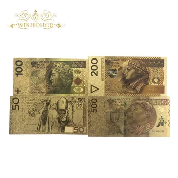 1set Gražus Lenkija Banknotų 50 100 200 500 Bill PLN Aukso Banknotų 24k Auksu Popieriniai Pinigai Replika Surinkimo