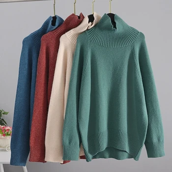 Rudenį ir žiemą ponios megztinių aukštu kaklu ryžių kašmyro megztinis prarasti atsitiktinis pagrindinis megztinis megztinis ilgomis rankovėmis