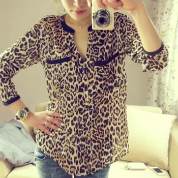Naujas Moterų Leopardas Spausdinti Ilgos Šifono Rankovės Marškinėliai Slim Atsitiktinis Palaidinės, moterų topai ir palaidinės blusas 2020 Naujas Рубашка женщины
