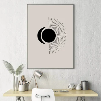 Abstrakti Black Sun Moon Light Drobės Plakatai Ir Spausdina Sienos Menas Menas, Tapyba, Modernus Nuotraukas Kambarį Namo Apdaila