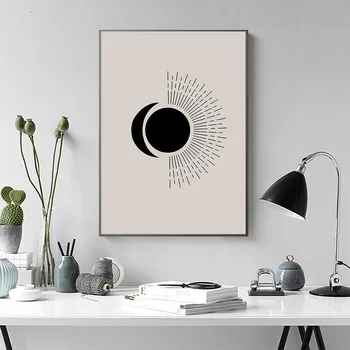 Abstrakti Black Sun Moon Light Drobės Plakatai Ir Spausdina Sienos Menas Menas, Tapyba, Modernus Nuotraukas Kambarį Namo Apdaila