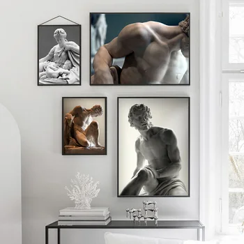 Juoda ir Balta, Vyras Lady Raumenų Skulptūra Drobė Menas, Plakatų ir Nuogas Spaudinių Sienos Menas Nuotraukas Kambarį Namų Dekoro
