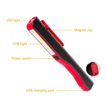 SANYI COB LED Magnetinio Rašiklį, Žibintuvėlį Darbo Inspekcijos Patogus Kablys Lengvojo USB Įkrovimo Sukimosi Įrašą, Nešiojamas Mini Žibintuvėlis