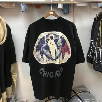 Kanye West marškinėliai JĖZUS YRA KARALIUS, marškinėliai Jėzaus Freskos Print T-marškinėliai Vyrams, Moterims Atgal Čikagos Laišką Tee Aukštos Kokybės Viršūnės