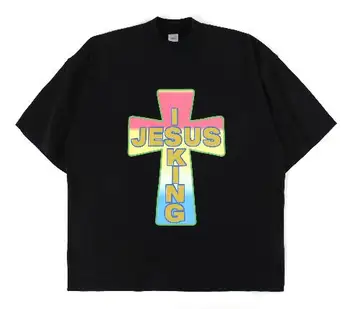 Kanye West marškinėliai JĖZUS YRA KARALIUS, marškinėliai Jėzaus Freskos Print T-marškinėliai Vyrams, Moterims Atgal Čikagos Laišką Tee Aukštos Kokybės Viršūnės
