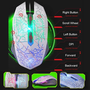 LED Rainbow Backlight, USB, Ergonomiškas Laidinio Žaidimų Klaviatūra + 2400DPI Pele + Mouse Pad Rinkinys, Rinkinys, skirtas 