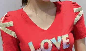 Vasaros korėjiečių Drabužius T-shirt Mados Seksualus Laišką Deimantų Moterų vatos Pagaliukai Ropa Mujer Trumpas Rankovės Dugno Marškinėliai Tees T06639