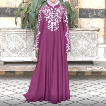 Arabų Turkijos Musulmonų Abaja Suknelė Moterų Plius Dydis 5XL Maxi Suknelės Stovėti Apykaklės Gėlių Spausdinti Big Swing Kaftan Skraiste Islamo Apranga