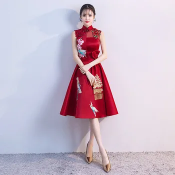 Bordo Moterų Vestuvės Dress Gėlių Vakarą Cheongsam Kinų Stiliaus Elegantiška Prom Qipao Ilga Suknelė Retro Vestido XS-XXL
