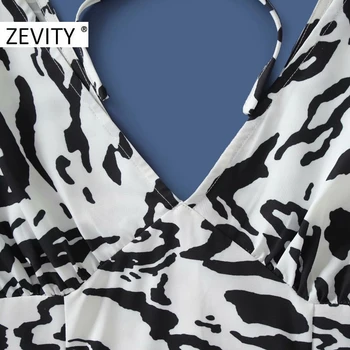 ZEVITY Naujas Moterų sexy v kaklo gyvūnų tekstūros spausdinti berankovė liemenė mini suknelė Lady leopard Vestido Prašmatnus apačia Suknelės klostes DS4521