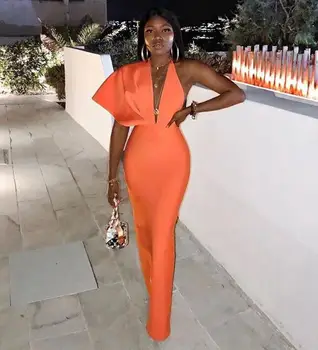 Moterų, Prabangos Seksualus Trumpomis Rankovėmis V-Kaklo Oranžinis Maxi Ilgas Tvarstis Suknelė 2020 Dizainerio Mados Vakarą Šalis Suknelė Klubas Vestido