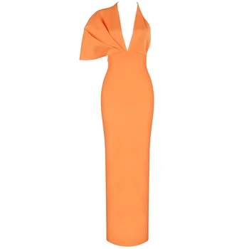 Moterų, Prabangos Seksualus Trumpomis Rankovėmis V-Kaklo Oranžinis Maxi Ilgas Tvarstis Suknelė 2020 Dizainerio Mados Vakarą Šalis Suknelė Klubas Vestido