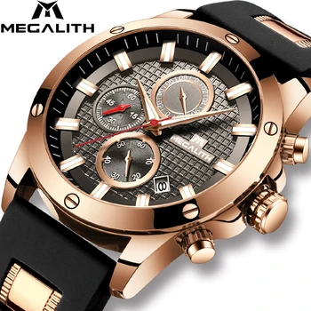 MEGALITH Sporto Chronograph Mens Watches Top Brand Prabanga Vandeniui Šviesos Silikono Dirželis Kvarcas Žiūrėti Relogio Masculino 0140