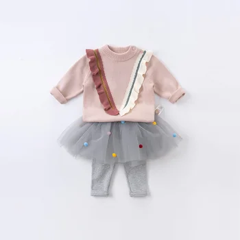 DBM14516-1 dave bella rudenį mielas kūdikis merginos ruched megzti megztinis vaikai mados puloveris bamblys boutique viršūnės