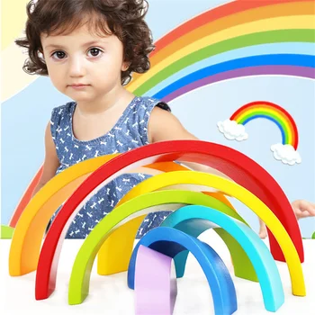 Mediniai Vaivorykštė Blokuoti Montessori Žaislas Kūdikiui Vaikas Jutimo Valdybos Spalva Forma Ikimokyklinio Mokymosi Žaidimas Vaikams Anksti Švietimo Dėlionė