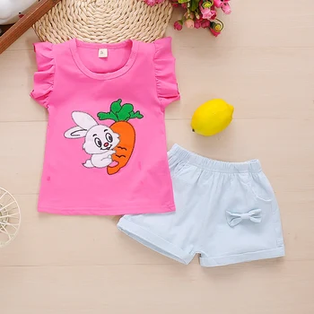 Kūdikių mergaičių drabužių rinkiniai vasaros naujagimių medvilnės mielas marškinėliai+šortai 2vnt sportiniai kostiumai už bebe merginos bamblys animacinių filmų medvilnės apranga