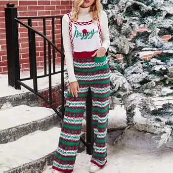 Kalėdų Jumpsuits Snaigės Modelio Megztos Kelnės, kombinezonai su Antkrūtiniais Kombinezonas be Rankovių Šuolis Kostiumas Moterims, Rudenį, Žiemą