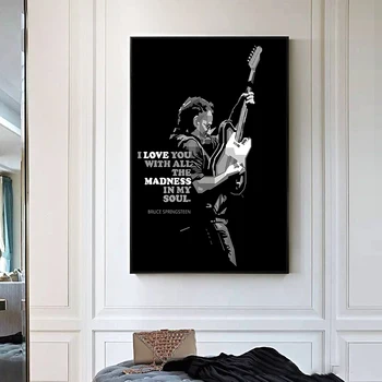 Dainininkas Žvaigždžių Plakatų ir grafikos Bruce Springsteen Paveikslas, Portretas Juodos ir Baltos spalvos, Paveikslai, Interjero Myliu Tave Citata Sienos Menas
