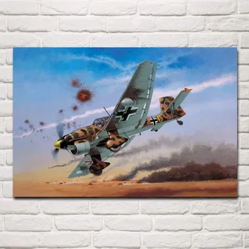 Karinės Junkers Ju 87 retro orlaivių kovotojas gyvenamojo kambario, apdaila, namų meno dekoro medžio rėmo audinio plakatas KF856