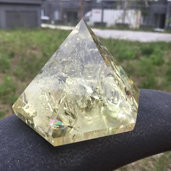 6 pusių Natūralus kvarco kristalas polytope citrinas rašė kvarco kristalo piramidės Geltona kristalų reiki piramidės