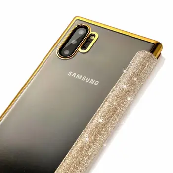 Blizgučiai Žvaigždučių Dangtelis Skirtas Samsung Galaxy Note, 20 S20 Ultra S10 Plius 10 Pastaba 5G 9 8 S7 Krašto Apversti Odos Skaidrios TPU Atveju Funda