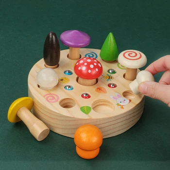 Vaikai 3D Puzzle Magnetinio Mediniai Žaislai Genys Sugauti Žaidimas Kirminas grybauti Montessori Švietimo Žaislai Vaikams Dovanos