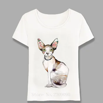 Sfinksų Kačių Modelio Mielas Menas Mados T-Shirt Vasarą Moterys t-shirt Gyvūnų Dizainas Atsitiktinis Mergina Mados Viršūnes Moteris Punk Tees Harajuku