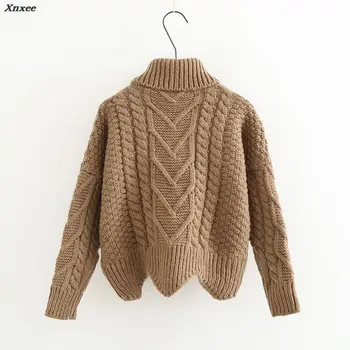 Sutirštės Megztinis Moterų Rudens Žiemos korėjos Stilius Laisvas Twist Megzti Trumpas Dizaino Megztinis Golfo Juoda Ruda Patelė