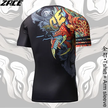 Suspaudimo Marškinėliai Kinų Stiliaus Juokinga t shirts Dragon Prekės ženklo Drabužių 3D marškinėliai su Arm Sleeve Tee Marškinėliai Homme Treniruotės Tshirts