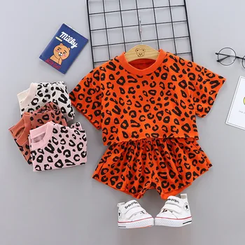 Sprogstamųjų Modeliai Mergaitėms Nustatyti 0-4 Metų amžiaus Kūdikių Drabužius Vasarą, Trumpas rankovėmis Leopard 