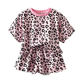 Sprogstamųjų Modeliai Mergaitėms Nustatyti 0-4 Metų amžiaus Kūdikių Drabužius Vasarą, Trumpas rankovėmis Leopard 