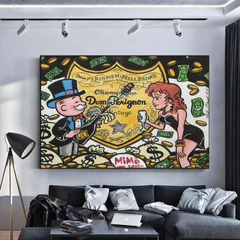 Šiuolaikinės Šampano Pinigų, Drobė, Tapyba Alec Monopolis Plakatas ir Spausdinimo Wall Street Art Nuotraukos Kambarį Namų Dekoro Cuadro