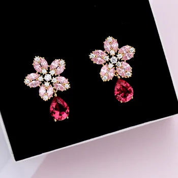 SINZRY naujas kubinis cirkonis elegantiška rožinės spalvos gėlių stud auskarai kūrybos sweety auskarai moterims Brincos Bijoux
