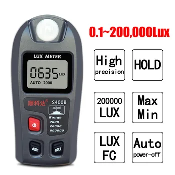 Šviesos matuoklis Lux metras 0~200,000 lux apšvietimo fotometras portableilluminometer lux/fc fotometras testeris Apšvietimo lygio matuoklio