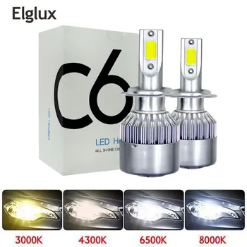 Elglux Super šviesus Auto Automobilis, H8, H11 H7, H4, H1 LED Žibintai 6500K šaltai balta 72W 8000LM COB Diodų Lemputės, Automobilių Dalys, Lempos