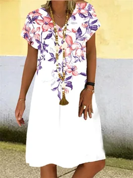 Didelio dydžio moteriškos Suknelės Spausdinti trumpomis Rankovėmis V-kaklo Suknelės Boho Drabužius Sundress Moterų Vasaros Atsitiktinis Palaidų Suknelė Plius Dydis