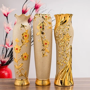 Baroko Didelis Grindų Vaza Paauksuotas Gėlių Turėtojas Porceliano Dervos Keraminių Gėlių Vazos, Dekoratyvinės Vazos, Aukso Apdaila Padengtą Vaza