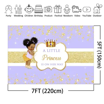 African American Baby Shower Fone Fotografijos Mažai Princesė, Aukso Karūna Šalies Reklama Photo Booth Fonas