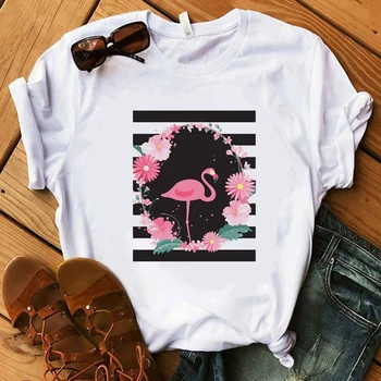 Vasaros Marškinėliai Moterims Harajuku Spausdinimo Flamingo Atsitiktinis Mados Moterų Marškinėlius Baltos Viršūnės Moterų Drabužių trumpomis Rankovėmis T-shirt tees
