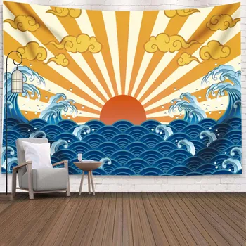 Japonijos antklodė didelis gobeleno jūra, saulė, saulės spindulių bangos banginis arowana sienos kabo audinio bohemijos lova boho namų dekoro gobelenas