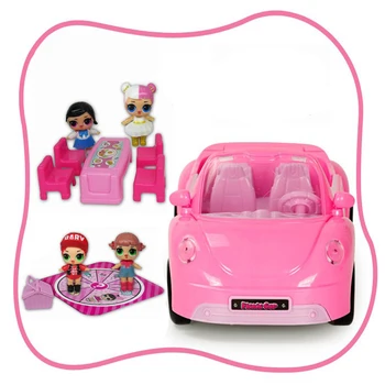 Originalus LOLs Staigmena Lėles Žaisdami Namus Žaislas Iškylą Automobilių Kabrioletas su Baldų Komplektas Žaislų Rožinės spalvos Sportinis Automobilis Dovana Mergaitėms