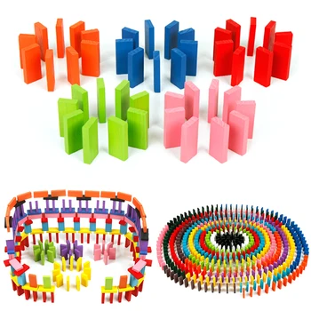 Vaivorykštė Domino Statybinių Blokų Modelių Kamino Bokštas Vaikams Žaidimai, Mediniai Toys120Pcs