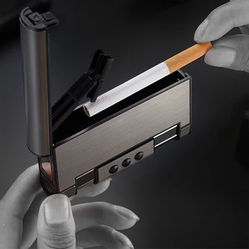 2 in 1 Automatinis Cigarečių Atveju Metalo Cigarečių Dėžutė su Šviesos Rūkymo Reikmenys prietaisai Vyrams