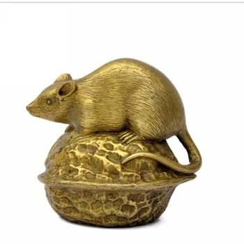 Šviesos bronzos 12 zodiako žiurkių Fengshui papuošalai, nelaimių prevencijos ir veikimas vario pelės, graikinių riešutų pele ir bronzos dirbiniai.
