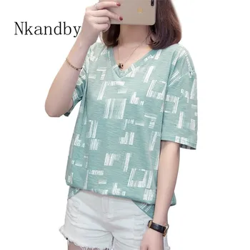 Plus Size V kaklo Moterų Tshirts Viršūnes Vasaros Drabužių Atsitiktinis Harajuku marškinėliai trumpomis Rankovėmis 