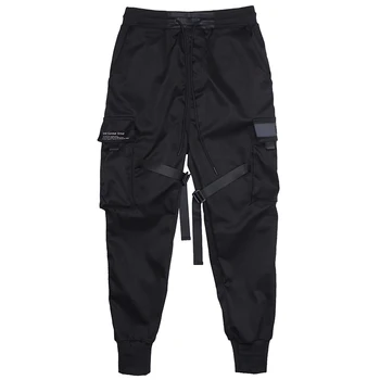 Kpop motociklo kelnes hip-hop mados poilsiu vyrų juoda atsitiktinis kelnės harajuku modis pantalones streetwear atspindintis techwear