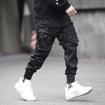 Kpop motociklo kelnes hip-hop mados poilsiu vyrų juoda atsitiktinis kelnės harajuku modis pantalones streetwear atspindintis techwear