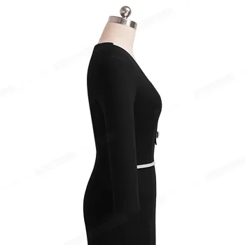Gražus-amžinai Žiemos Vinatge Kontrasto Spalvų Kratinys Office Suknelės Verslo Bodycon Moterų Oficialų Suknelė B413