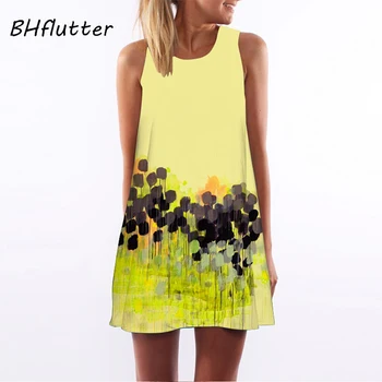 BHflutter Vestidos Verano 2018 Moterų Suknelė Gėlių Spausdinti Atsitiktinis Šifono Vasaros Suknelė Boho Stiliaus Paplūdimio Trumpą Suknelę Mini Sundress